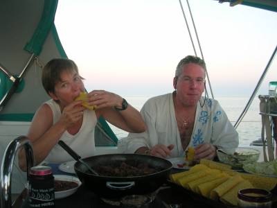Kathy and Bradley enjoy tacos at Black Reef (photo by Viv)