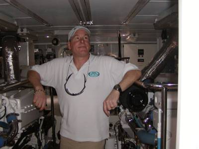 Bradley in the engine room of a Nordhavn