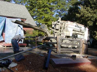 Concrete being poured for pation