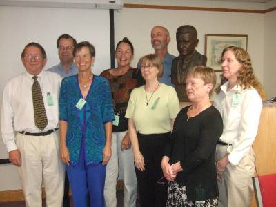 At Jack's memorial with Cousin Ian, brother Bob, me, sister Joan, brother Bill, cousin Fran, cousin Lee, and cousin Molly as a bust of our grandfather looks on