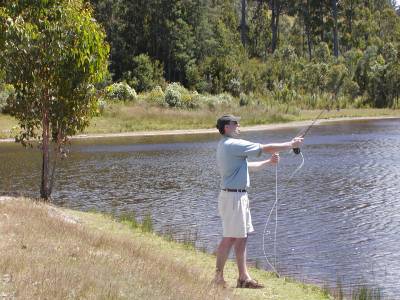 Mike demonstrates his fly fishing technique
