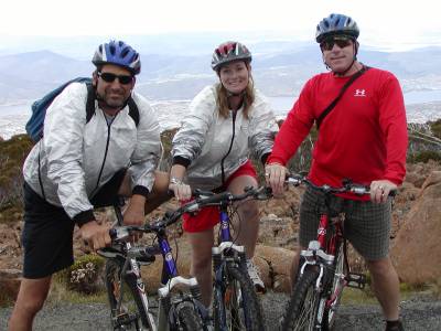 Neil, Shelley, and Bradley on their bikes at Mt. Wellington