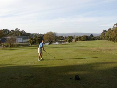 Kathy hits from the middle of the fairway at the Launceston Golf Club