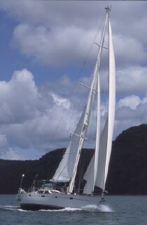 Sailing under mainsail, headsail, and staysail - 2001